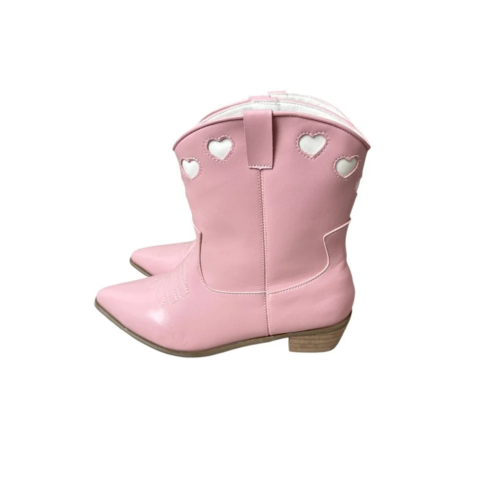 Lola + The‎ Boys Pink Heart Cutout Western Cowboy Boots Kids Size 4Y